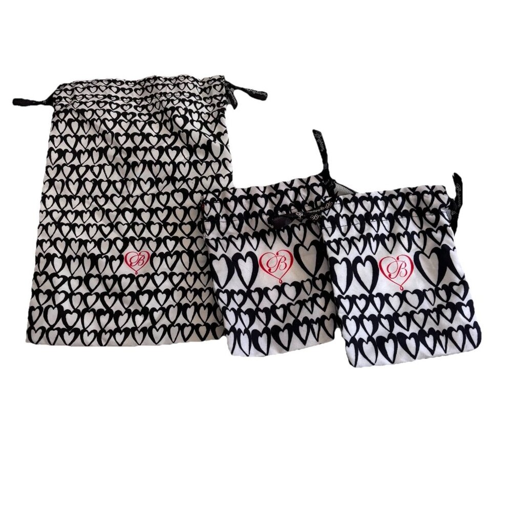 Brighton Heart Jewelry Cloth Gift Bags Lot Of 3 Diffrent Size